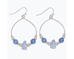 Silver Hoop Earrings with Blue Sea Glass