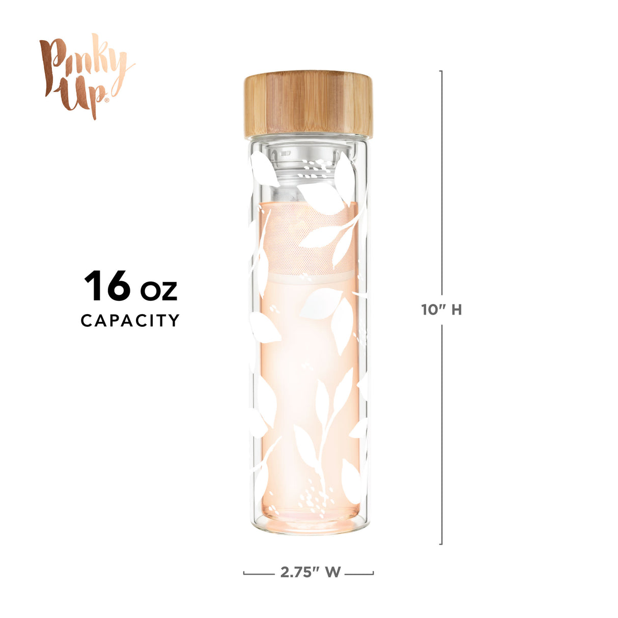 Blair white leaf pattern glass travel infuser mug