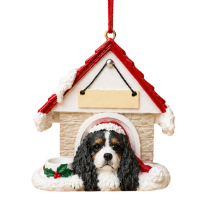 Ceramic Doghouse Ornament - King Charles - Tri-color