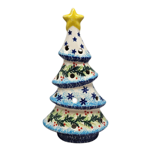 Polish Pottery Christmas Tree Luminary - Winter Wonderland Pattern
