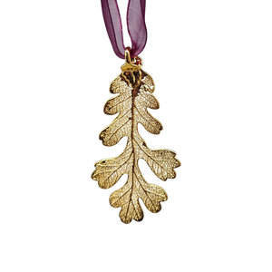 Gold Oak Leaf with Sheer Ribbon Ornament