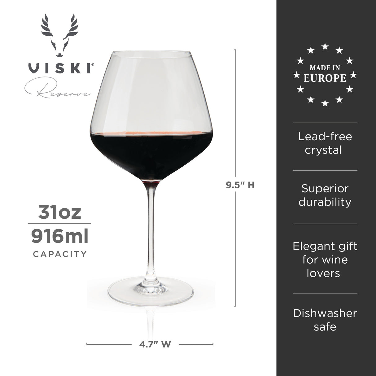 Reserve inez crystal burgundy glasses viski®