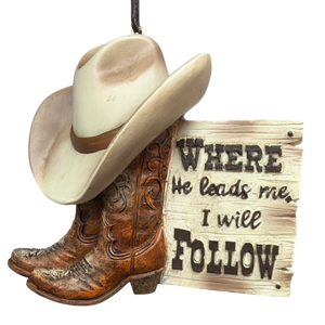 Western "Where He Leads Me" Resin Ornament
