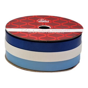 3/8 Inch Curling Ribbon - 3 Colors - 24 Feet Each - Blue/White