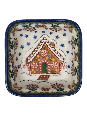 Ceramic Square Dish - Gingerbread House Delight Pattern