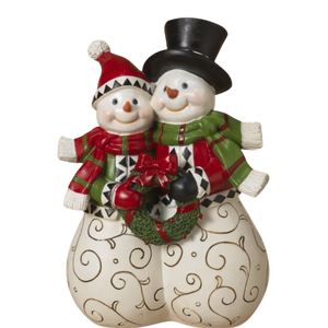 Cheerful Snowman Couple Figurine