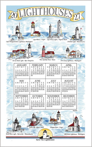 2027 Linen Calendar Towel - Lighthouses