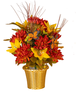 Harvest Floral Arrangements in Gold Weighted Pot -