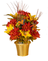 Harvest Floral Arrangements in Gold Weighted Pot -