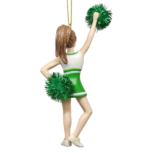 Pom-Pom Cheerleader Ornament - Green - 5.5 Inches