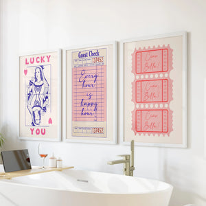 Guest Check, Playing Card Art. Retro Dopamine Set of 3 Prints