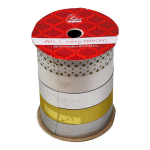 3/4 Inch Curling Ribbon - 5 Colors - 8 Feet Each - Stars/White/Silver/Yellow/Grey