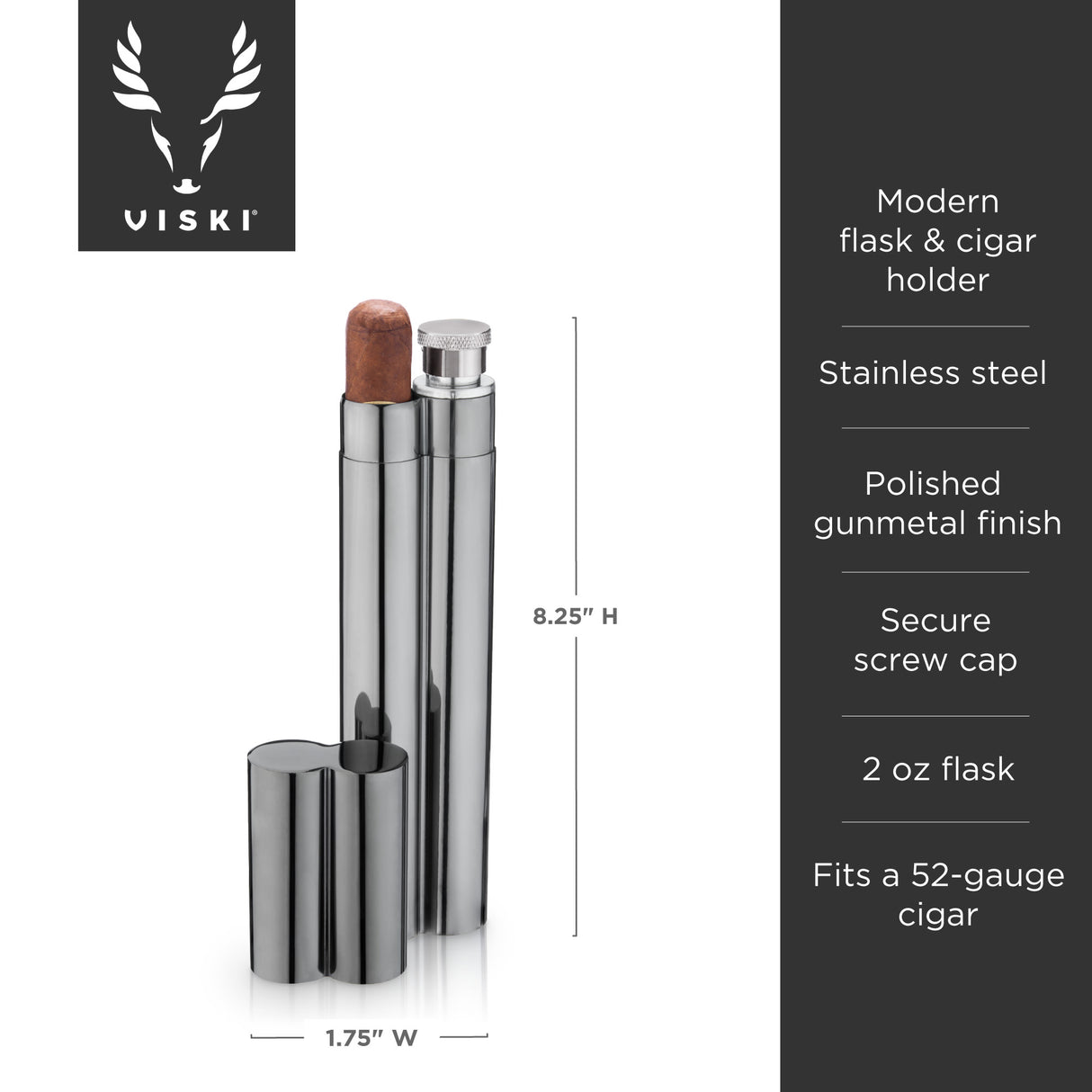 Warren: gunmetal cigar holder and flask (viski)