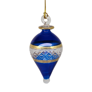 Lattice Glass Ornaments With Gold Accents - Blue Teardrop