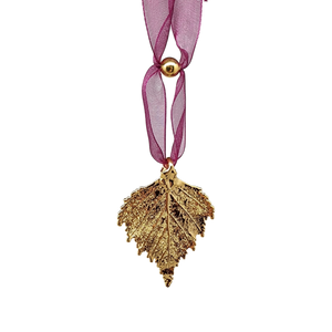 Gold Birch Leaf with Sheer Ribbon Ornament