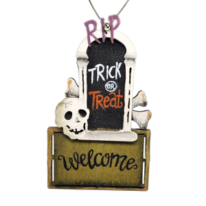 Wooden Halloween Ornament -  Mausoleum Door