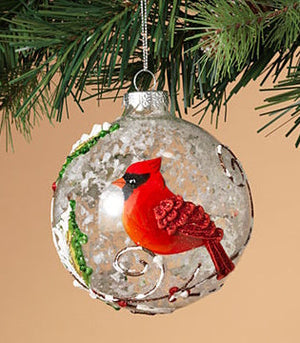 Round Glass Ball Ornament With Cardinal Scene