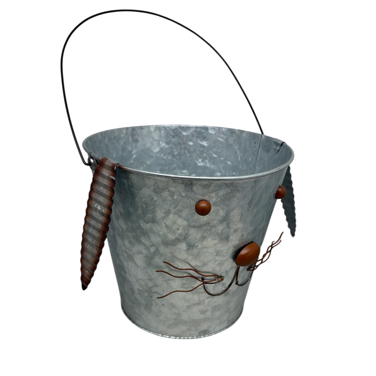 Galvanized Metal Bunny Design Bucket with Ears - Large