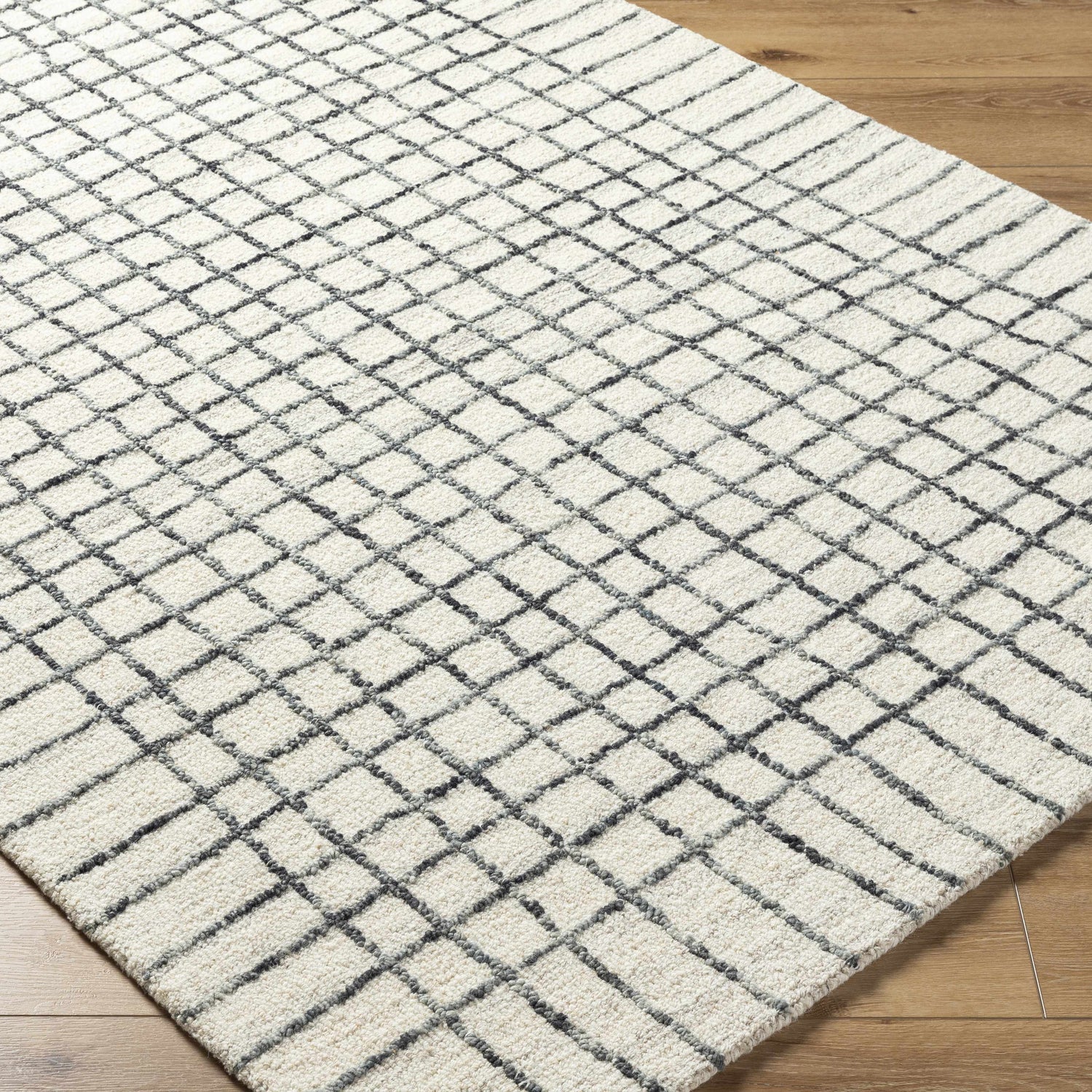 Yates White Grid Wool Area Rug
