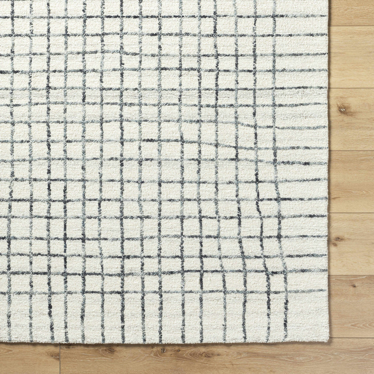Yates White Grid Wool Area Rug