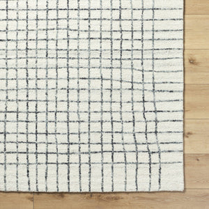 Yates White Grid Wool Area Rug