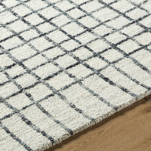 Yates White Grid Wool Area Rug