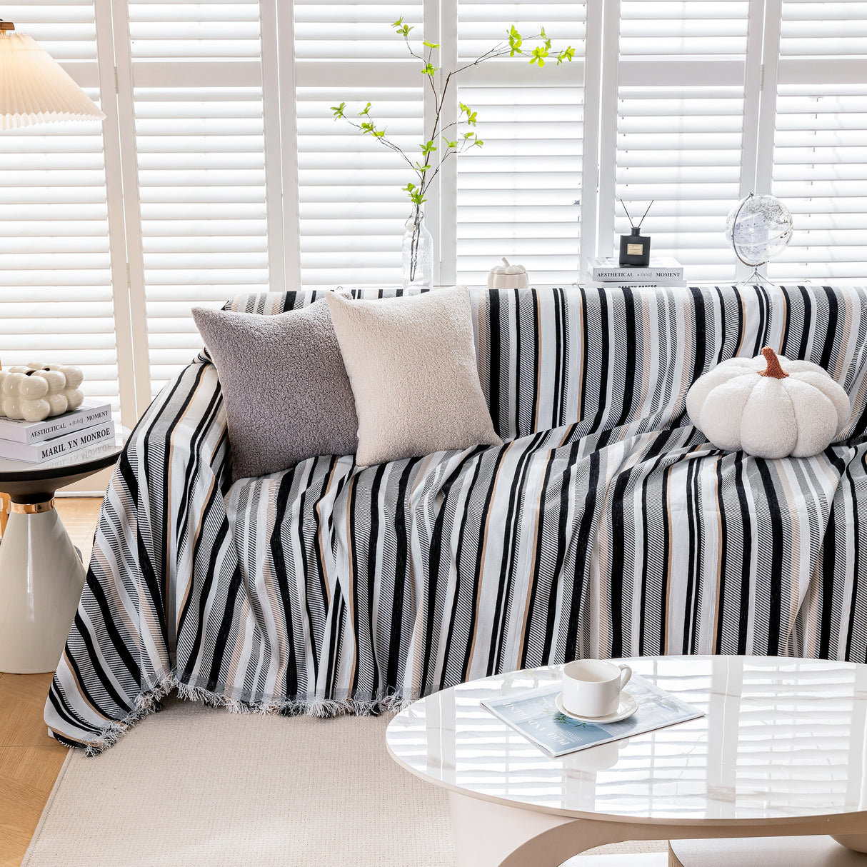 Modern Minimalist Sofa Throw Cover Cotton Knit Throws for Couch Scratch Proof Couch Cover