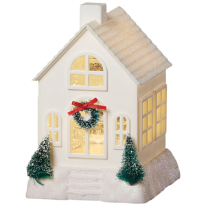 Lighted Swirl House with Trees & Wreath