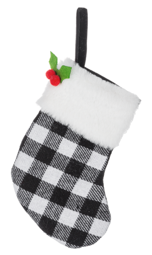Mini Stocking Gift Card Holder - White/Black Check