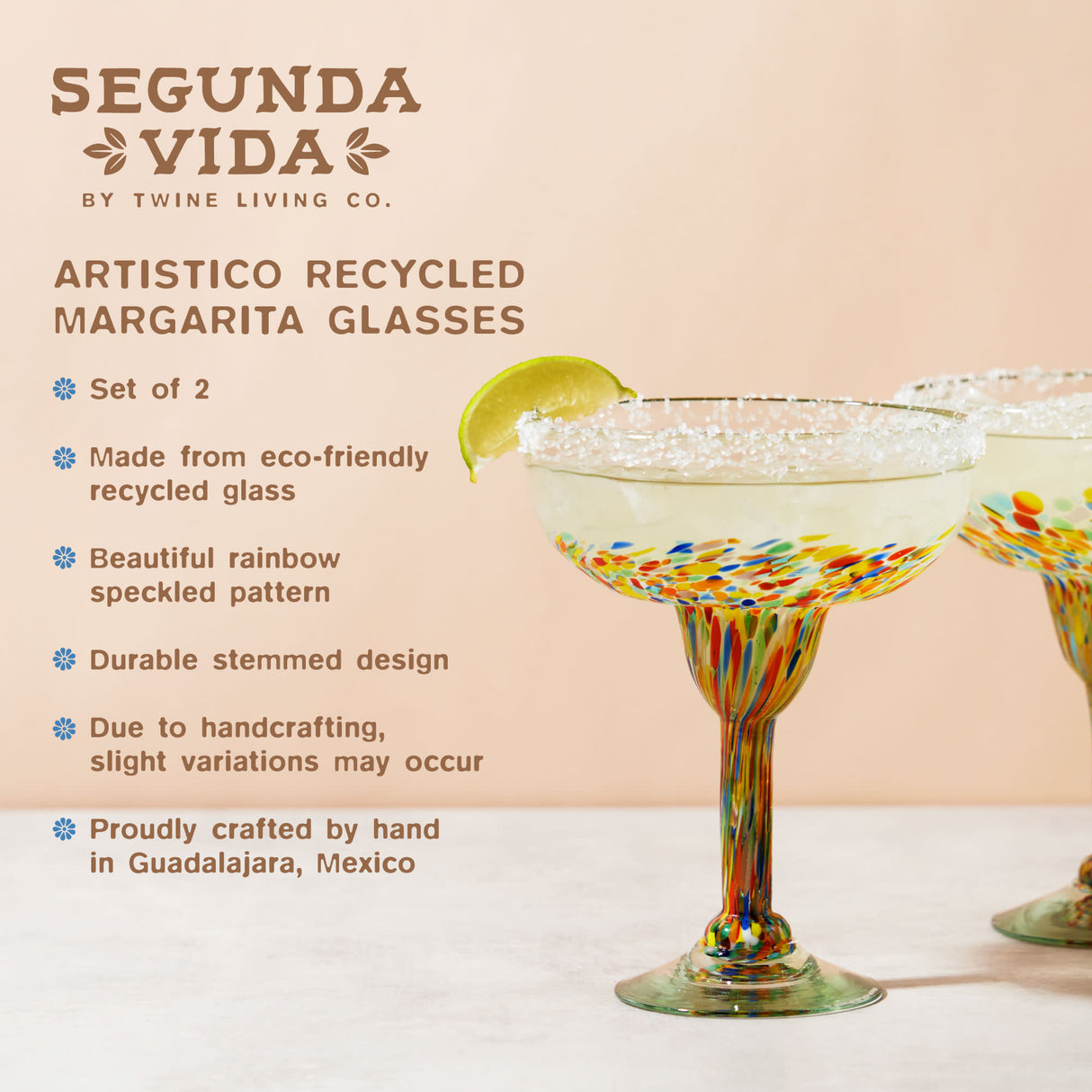 Artistico recycled margarita glass set by twine living®