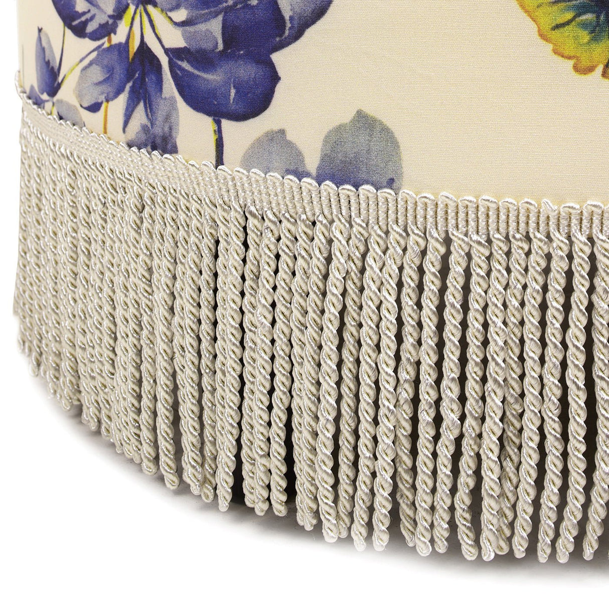Yolanda 24" round upholstered accent ottoman, beige & tropical floral with ivory trim - Tuesday Morning - Ottomans