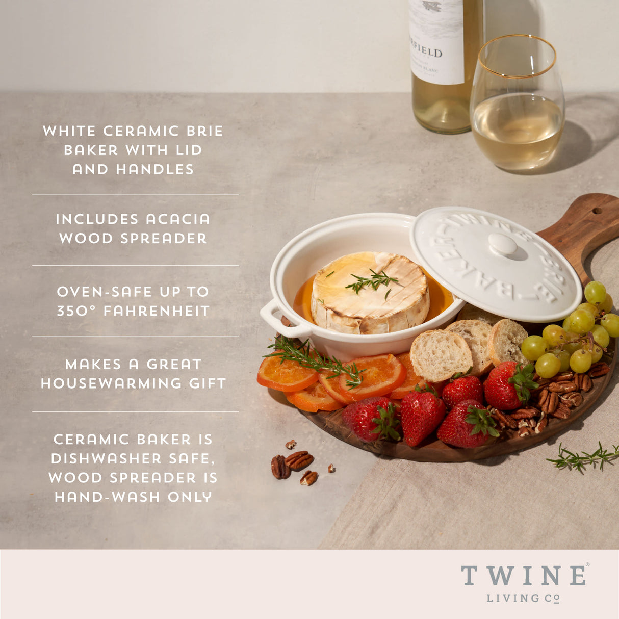 Ceramic brie baker & acacia wood spreader set by twine®