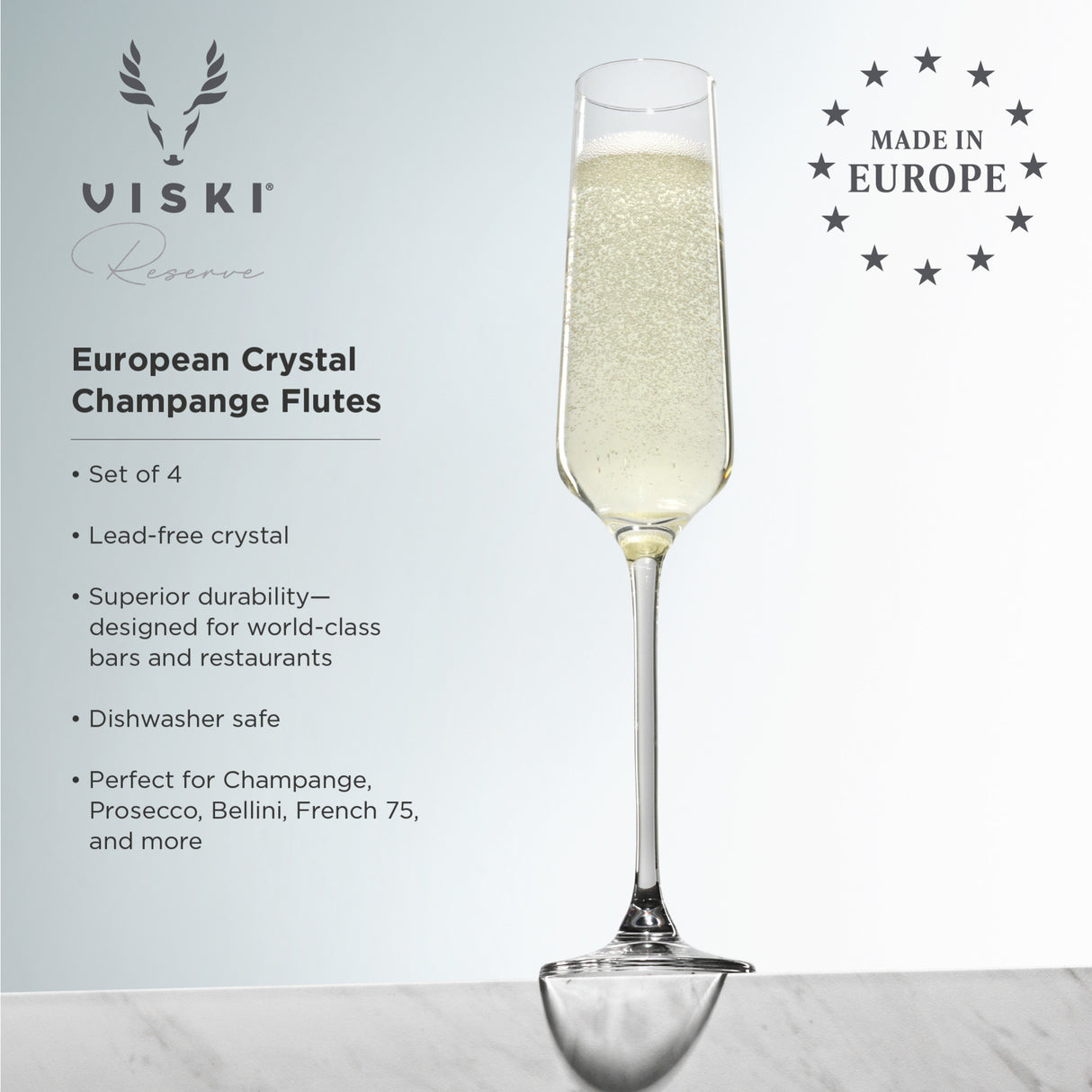 Reserve inez crystal flute glasses by viski (set of 4)
