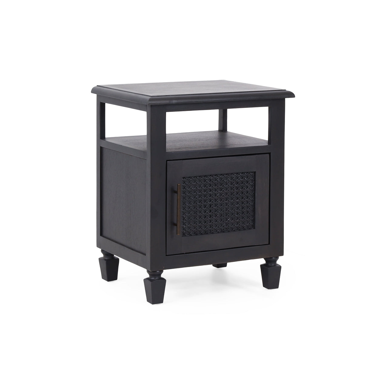 Black Nightstand with Cane Accent