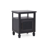 Black Nightstand with Cane Accent