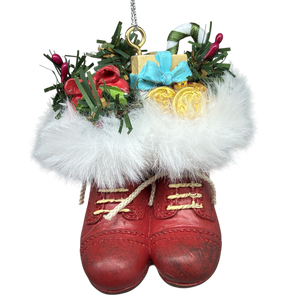 Filled Boots With Joy Ornament  - Red