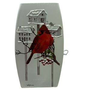 Cardinal Birdhouses Prelit Glass Vase - 1 Cardinal