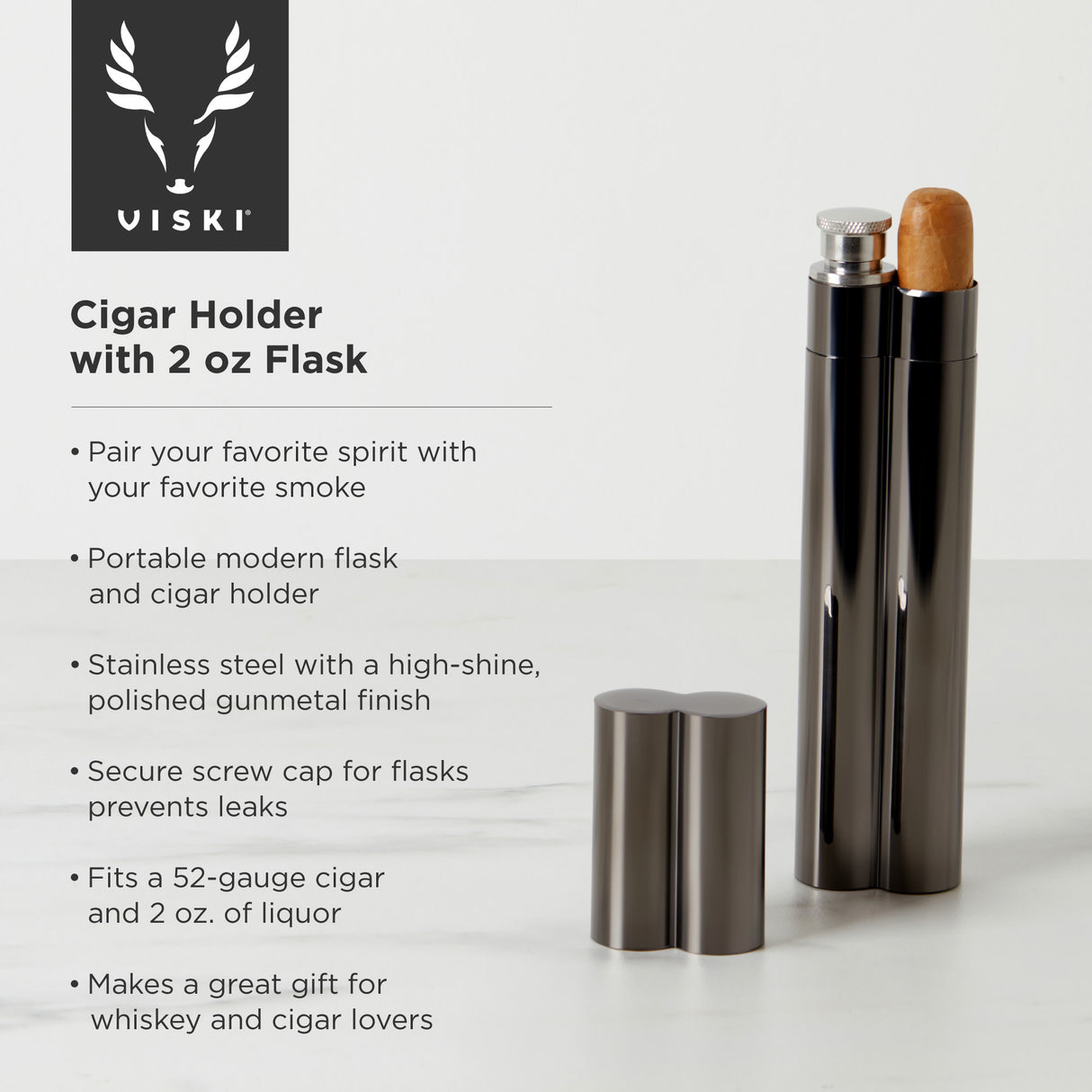 Warren: gunmetal cigar holder and flask (viski)