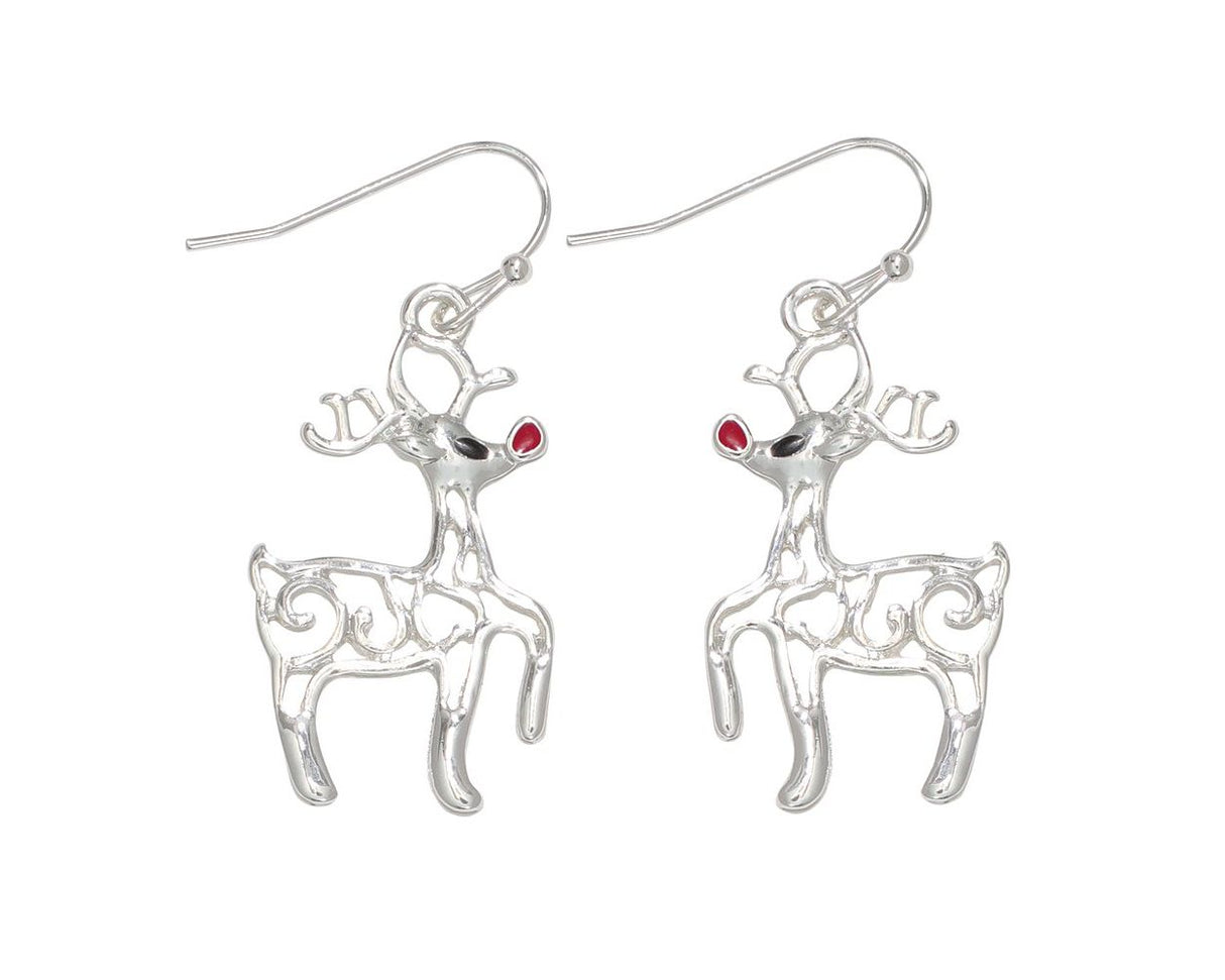 Silver Prancing Rudolph Earrings