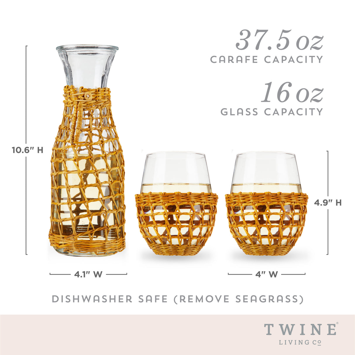 Island carafe & stemless wine glass set by twine living®