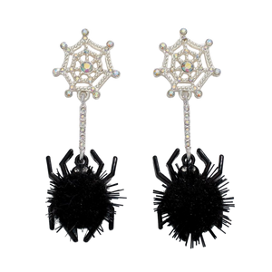 Black Spiders with Pom Poms - Earrings