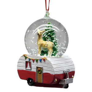 Camper Snowglobe Ornament - Reindeer