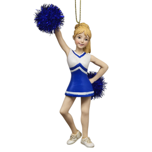 Pom-Pom Cheerleader Ornament - Blue - 5.5 Inches
