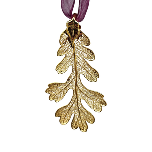 Gold Oak Leaf with Sheer Ribbon Ornament