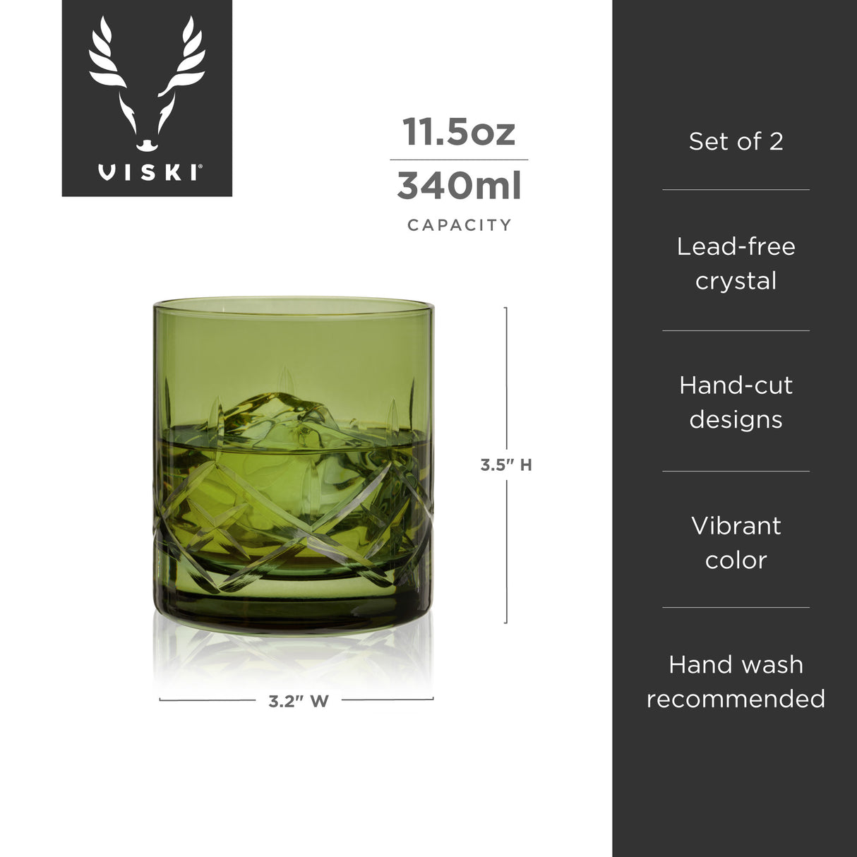 Admiral cut crystal rocks glasses in green viski®