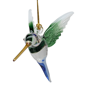 Feeding Hummingbird - Green Wing - Egyptian Glass Ornament
