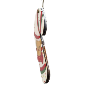 Holiday Bear Candy Cane Wooden Ornament