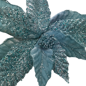 Velvet Poinsettia Stem - Turquoise Glitz