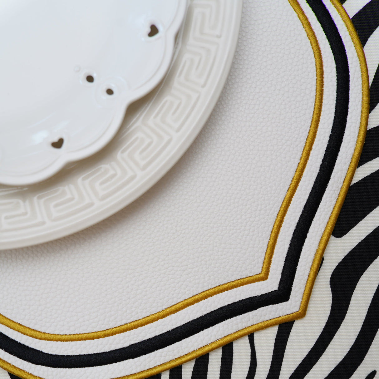 Zeal White Black Gold Square Faux Leather Placemat