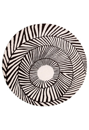 Zebra Orbit Black Hand Tufted 6x6 Wool Area Rug